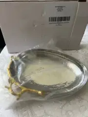 Michael Aram Silvertone and Goldtone Hammered Leaf Nut Bowl