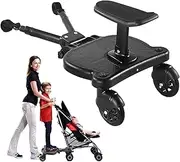 Buggy Board with seat, Standing Board, Toddlers Stroller Board Kiddy Board Stable Two Wheel Design with Seat, Standing Board fits Any Pushchair (Pink) (Black)