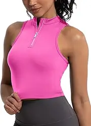 [MathCat] Half Zipper Workout Tank Tops for Women with Built in Bra, Racerback Workout Tops Sleeveless Crop Tops Gym Yoga Tops