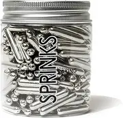 Sprinks Rods Sprinkles 75g - Silver Sugar Sprinkles | Cake Sprinkles | Edible Silver Cachous | Cupcake Sprinkles | Decorative Rod Sprinkles for Ice Cream | Cake Pops | Muffins | Elegant Baking