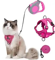 Cat Harness and Lead Set, Escape-Proof Kitten Harness with Retractable Cat Lead, 5m/16.4 Ft Automatic Extendable Cat Leash for Dogs Puppy Pets Walking (pink, S)