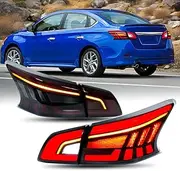 HCmotion LED Tail Lights For Nissan Sentra 2013-2018 Smoked Rear Lamp Assembly with Start UP Animation & Sequential