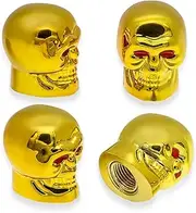 MEAJOO 4PCS Skull Style Tire Valve Stem Caps, with O Rubber Ring, Universal Copper Core Tire Valve Stem Covers for Cars, SUV, Trucks, Bikes, Motorcycles, Bicycles(Gold)