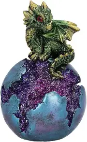Geode Guard Green Dragon Sphere Crystal Figurine