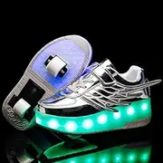[Jiangym] Skating Shoes CD03 LED Rechargeable Double Wheel Wing Roller Skating Shoes, Size : 38 (Black) Skating Shoes (Color : Silver)