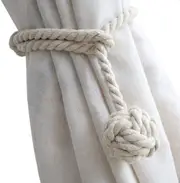 Curtain Tiebacks - 2/4 PCS Handmade Rural Decorative Curtain Holdbacks (Beige)