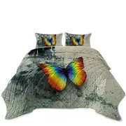 Rainbow Butterfly Over Concrete Coverlet