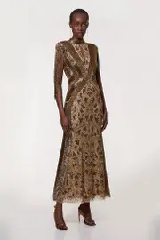 Premium Embellished Tassel Sleeve Woven Maxi Dress