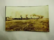 WWI British Camp with Conical Tents B&W Snapshot Photo