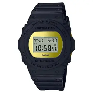 【CASIO 卡西歐】G-SHOCK 35周年霧面磨砂黑設計運動錶-黑金(DW-5700BBMB-1)