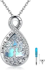 Always in my Heart Tree of Life Cremation Urn Necklace for Ashes Sterling Silver