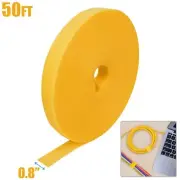 50FT Roll Reusable Hook Loop Self Attaching Cable Tie Fastening Tape Yellow