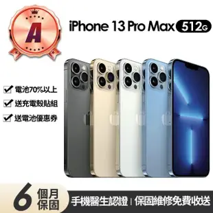 【Apple】A級福利品 iPhone 13 Pro Max 512G 6.7吋(贈充電組+玻璃貼+保護殼+更換電池優惠券)