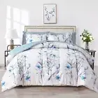 7 Pieces Bed in a Bag Queen Comforter Set with Sheets, Blue Flower Branch on ...