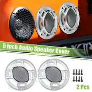 2pcs 5" Car Speaker Grill Cover Subwoofer Guard w/ Screws Silver Tone Black