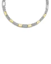 Lagos Sterling Silver & 18K Gold High Bar Diamond Necklace, 16
