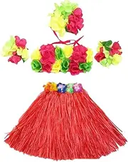 [WRITWAA] 5pcs Tropical Hula Dance Skirt Hawaiian Metallic Flower Ballet Tutu Hula Skirt Bikini Costume Fringe Dresses Puffy Dresses Tassles Dress Hip Skirt Red Metallic Color Blush Banquet