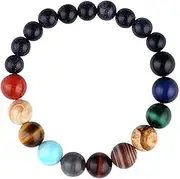 [Comelyjewel] Black Lava Stone 7 Chakra Bracelets Rock Bead Elastic Natural Stones Gemstones Yoga Beads Bracelets for Men Women Jewelry, 7.5 inches, Stone