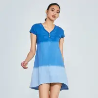 在飛比找momo購物網優惠-【Kspire】印度純棉漸層刺繡連身洋裝 藍色(短版洋裝 藍