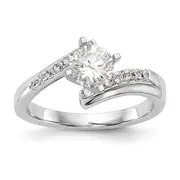 14k White Gold Peg Set Simulated Diamond By Pass Engagement Ring