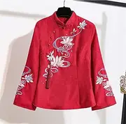 [SMDSAZ] Thin Hanfu Women's Top + Skirt Suit Two-Piece Tang Suit Embroidery Long Sleeves (Color : Top, Size : XL)