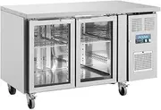 Polar U-Series 2 Glass Doors Counter Fridge, 205 Liter Capacity, Silver