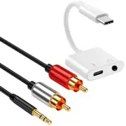 Type C to 3.5 mm Adapter & 3.5mm to 2-Male RCA Cable f Samsung Galaxy S22+ S906U