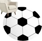 Round Kids Play Rug - Non-Slip Classroom Floor Play Mat with Soccer Design | Circular Carpet, Machine Washable Soft Mat for Bedroom Reading Corner Dorm