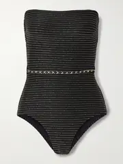 [Zimmermann] Zimmermann - Waverly Strapless Belted Metallic Striped Swimsuit - Black - 1 1 Black