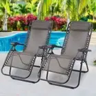 2 PCS Zero Gravity Chair Foldable Camping Chairs Adjustable Padded Headrest