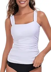 [RELLECIGA] Women's Bandeau Tankini Top Ruched Swimming Top