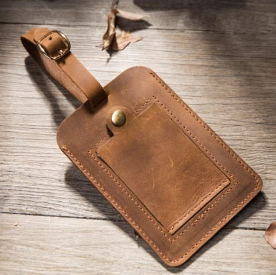cow Leather travel luggage baggage ID name card tag case holder bag brown 848
