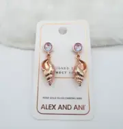 Alex and Ani Swarovski Crystal Rose Gold Filled Shell Earrings NEW