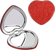 YOLCAR Double-Sided Mirror with 1X/2X Magnification, Heart-Shaped Compact Mirror with Glitter, Makeup Mirror for Gift, Red