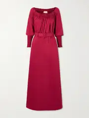 [Marta Ferri] Marta Ferri - Noel Belted Gathered Cotton-sateen Maxi Dress - Tomato red - M/L M/L Red