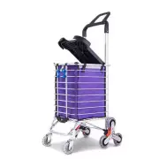 Foldable Aluminum Shopping Trolley Cart with Wheels and Lids Purple and Silver