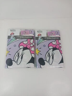 2 New Disney Minnie Mouse One Piece 20" x 30" Reversible Pillowcases Polyester