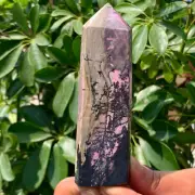 323g Natural rose Quartz Obelisk Crystal Wand Point Rose Tower Reiki Energy