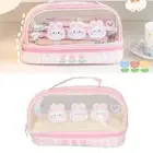 Rabbit Pen Bag Double Layer Waterproof Clear Pencil Case Box Cosmetic Bag.