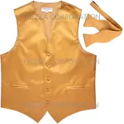 New Men's Vesuvio Napoli Tuxedo Vest Waistcoat Self-tie Bowtie prom party Gold