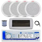 Dual Bluetooth Marine Receiver, Cover, Antenna,Wire, 4x 6.5'' 400W White Speaker