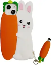 Kawaii Phone Cases Apply to iPhone 14,Cute Cartoon Bunny Carrot Phone Case with Carrot Stylus 3D Rabbit Case for Phone Case Soft Silicone Shockproof C