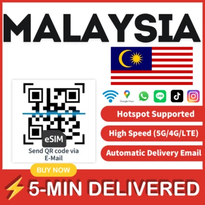 [eSIM] Malaysia esim Data 10-50GB Travel trip e sim card 4G Unlimited A+++