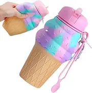 Foldable Water Cups - 500ml Tumbler, Foldable Water Bottle, Lightweight Coffee Cups | Ice Cream Shape Travel Mugs, Portable Folding Water Cup, Flexible Silicone Mugs for Travel Gym Outdoor Use