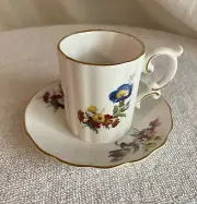 LONGTON HALL ENGLAND FLORAL DEMITASSE CUP & SAUCER TEA Vintage mint