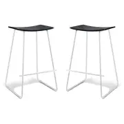 Set of 2 - Porter Nordberg Kitchen Counter Bar Stool 70m - White Frame - Black Veneer Seat
