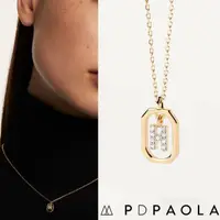 在飛比找momo購物網優惠-【PD PAOLA】西班牙時尚潮牌 迷你鑲鑽H字母項鍊 金色