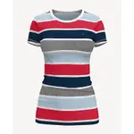 TOMMY HILFIGER 條紋短T恤合身版型 女裝 短袖 短T-SHIRT 圓領 T79600 紅色(現貨)