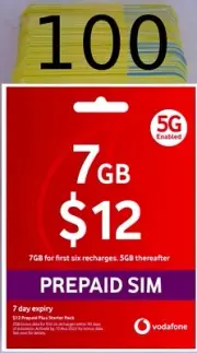 100 Vodafone $12 Prepaid Mobile SIM Card, Starter Pack, 4G 5G, Nano, Micro, Bulk