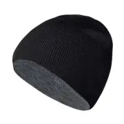 Reversible Unisex Knitted Winter Beanie Skull Cuffed Warm 1 Black/Medium Grey